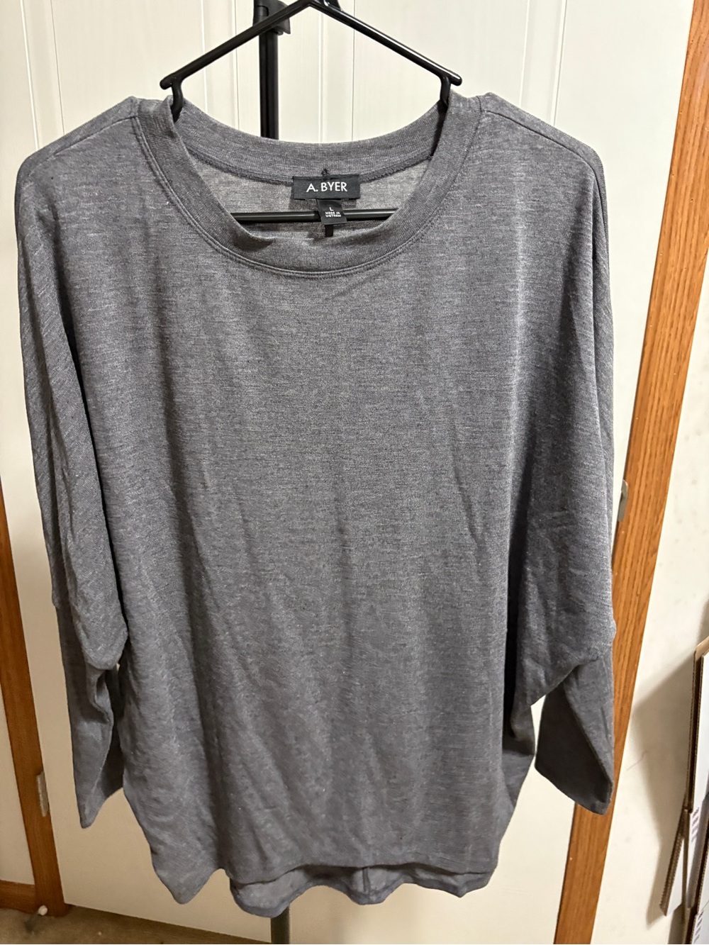 A. Byer Charcoal Gray Long Sleeve Crewneck Tee